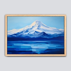 Minimalist Blue Mountain Painting, Mountain Wall Art Framed, Mountain Print, Extra Large Wall Art