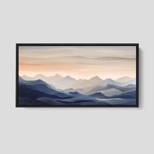 Blue Mountain Landscape Painting: Framed Canvas Art Print
