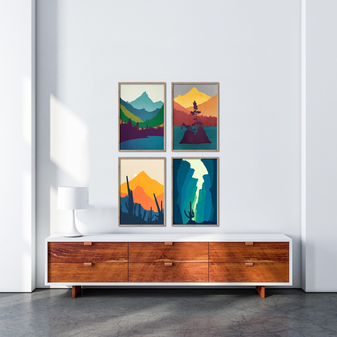 Mid Century Modern Art Print Set: Framed Wall Art (set of 4) - Etsy