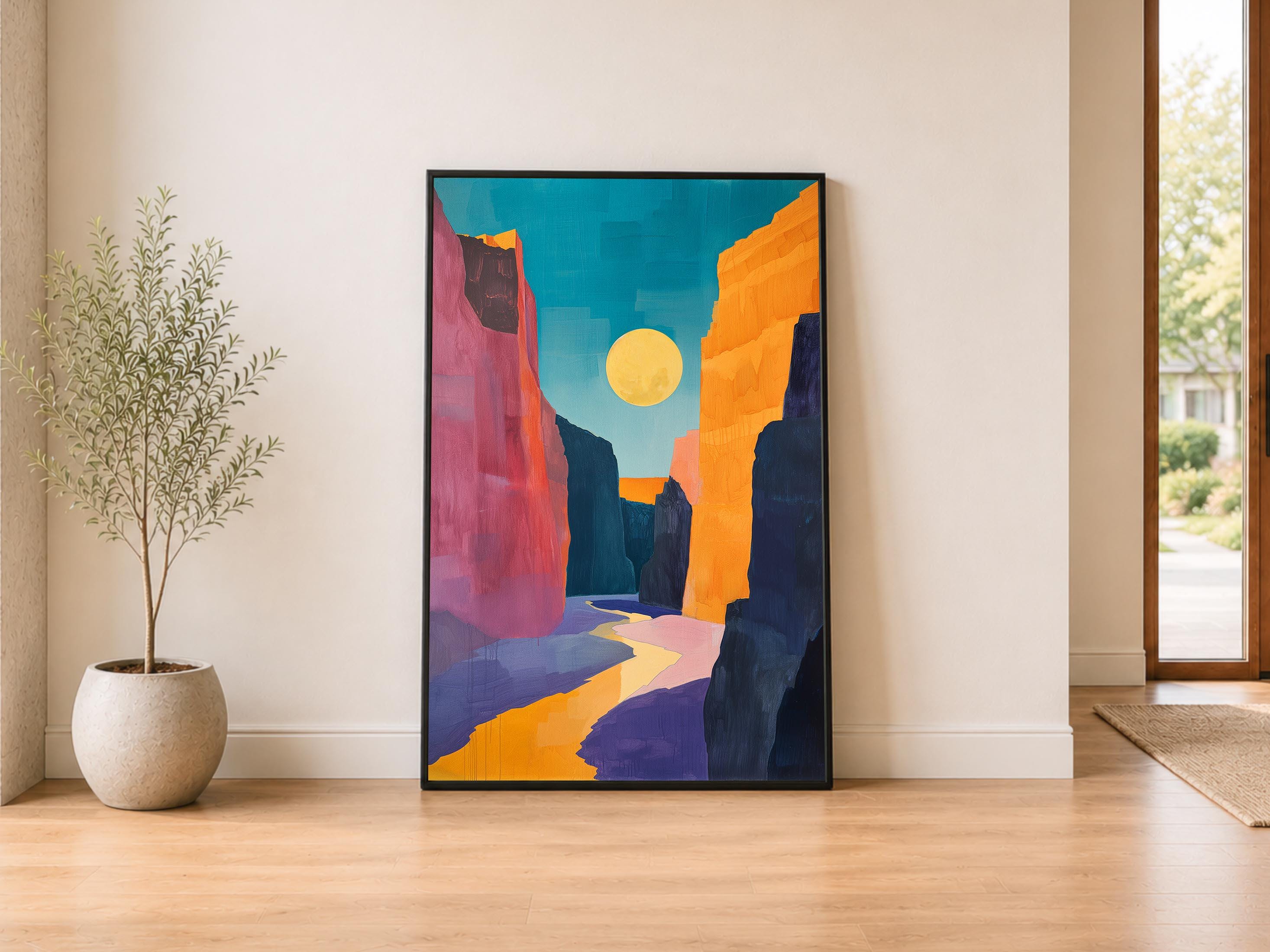 Southwestern Desert Canvas Art: Mid-century Modern Abstract Print
