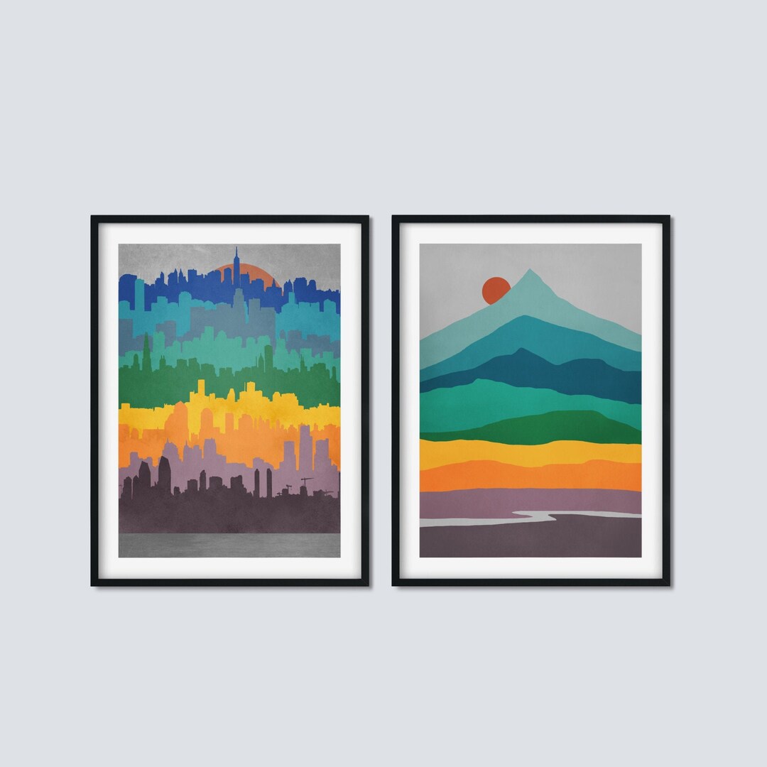 Mid Century Modern Wall Art Set of 2 Prints Framed Art Etsy UK