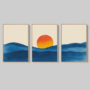 Decoración de pared impactante: Láminas enmarcadas de atardeceres, pinturas en acuarela (juego de 3) imagen 2
