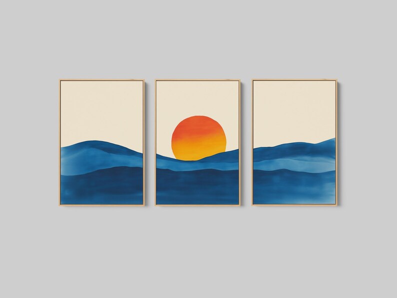 Decoración de pared impactante: Láminas enmarcadas de atardeceres, pinturas en acuarela (juego de 3) imagen 2