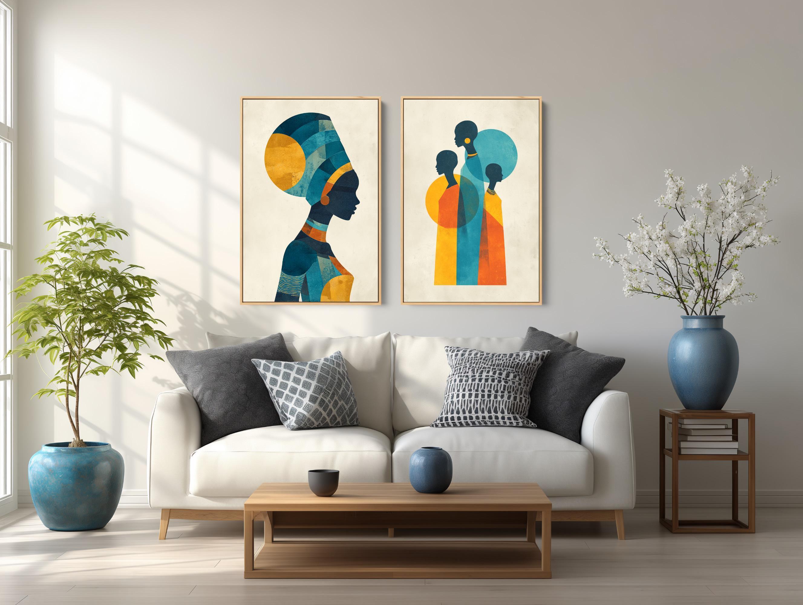 African American Wall Art: Framed Mid Century Modern Prints (set