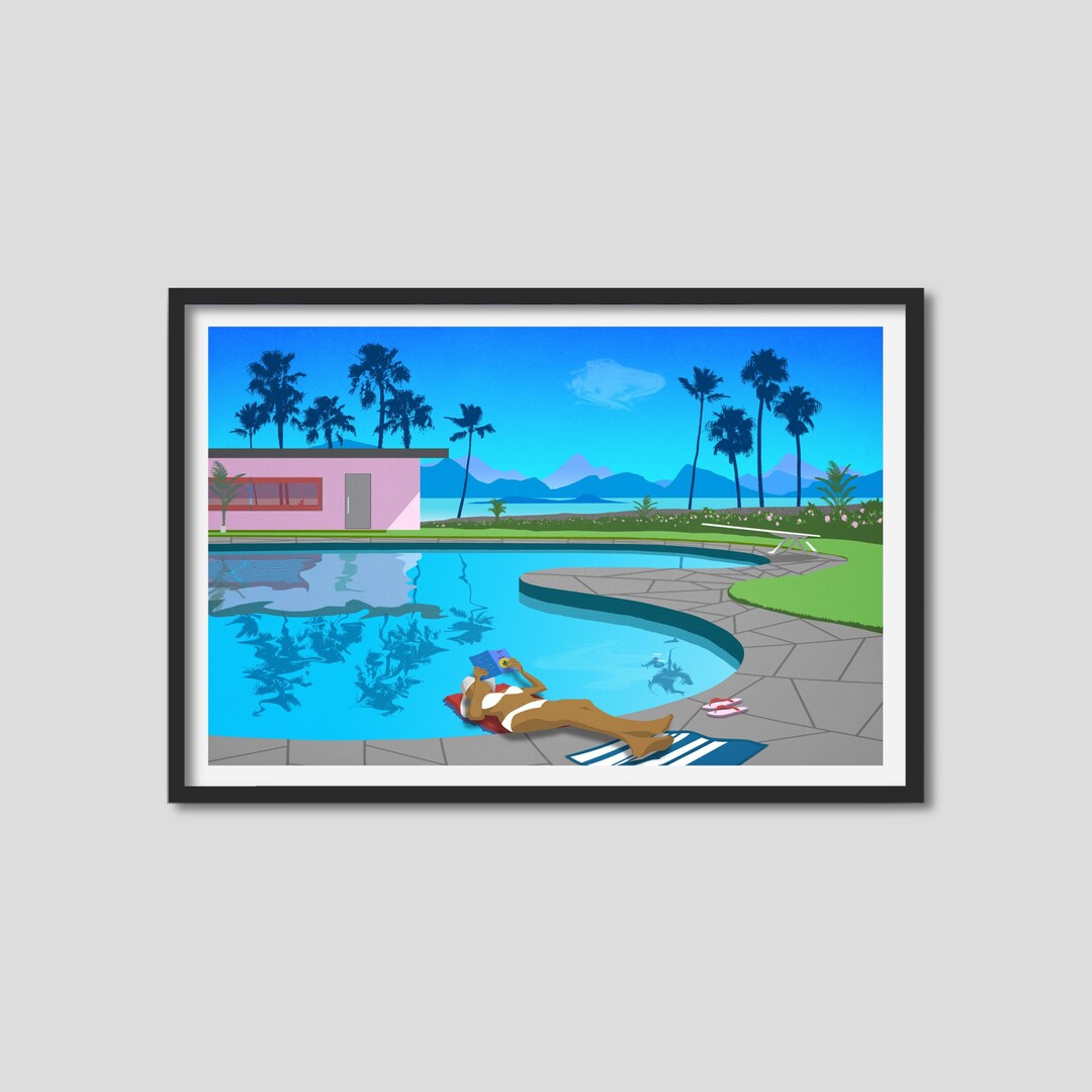 Swimming Pool Art Print Framed Mid Century Modern Artwork Etsy