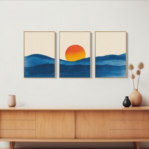 Decoración de pared impactante: Láminas enmarcadas de atardeceres, pinturas en acuarela (juego de 3) imagen 3
