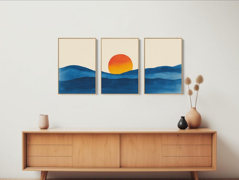 Decoración de pared impactante: Láminas enmarcadas de atardeceres, pinturas en acuarela (juego de 3) imagen 3