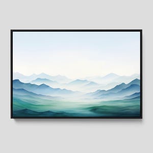 Blue Green Mountain Canvas Print: Minimalist Nature Wall Art