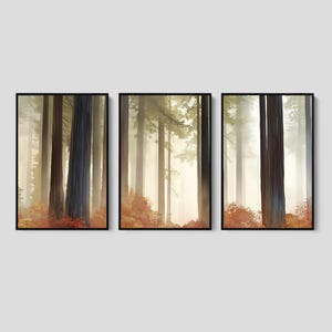 Set of 3 Forest Wall Art Prints, Modern Wall Decor, 3 Piece Wall Art Framed, Landscape Painting, Original Art
