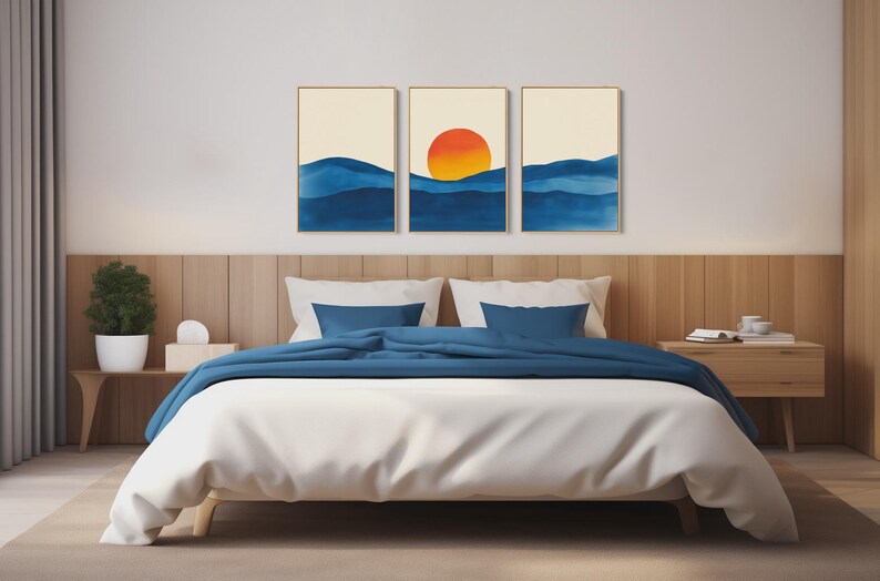 Decoración de pared impactante: Láminas enmarcadas de atardeceres, pinturas en acuarela (juego de 3) imagen 9