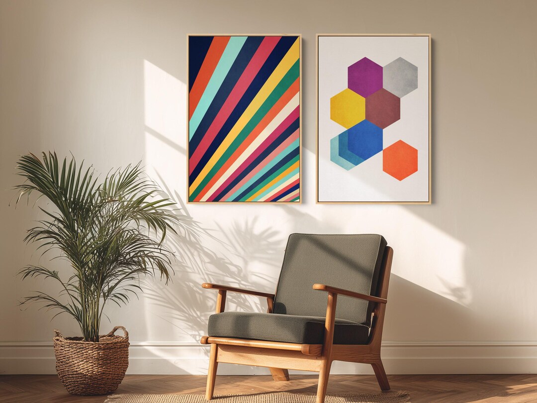 Mid Century Modern Abstract Art Set: Geometric Framed Canvas Prints - Etsy