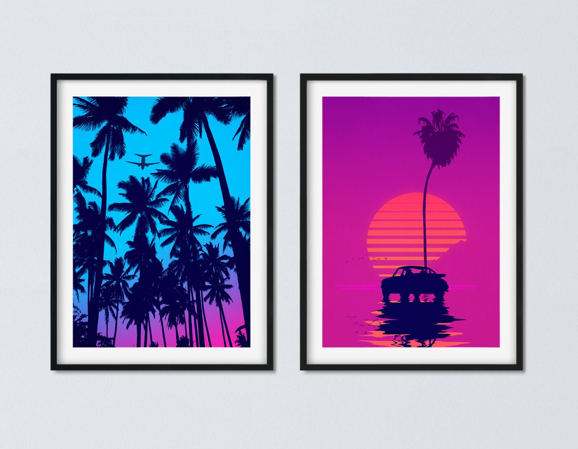 2 Retro Art Prints Bright Wall Decor 80's Wall Art | Etsy