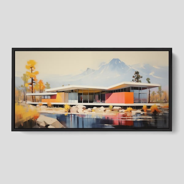 Mid Century Art Print, Colorado Architecture Print, Framed Canvas Print, Panoramic Artwork, Extra Large Wall Art