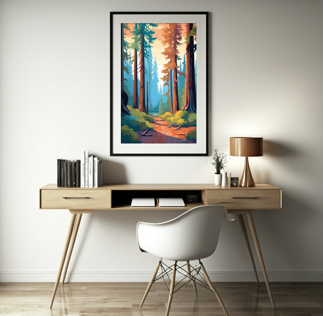 Redwood Forest Wall Art Print Mid Century Modern Art Large Etsy