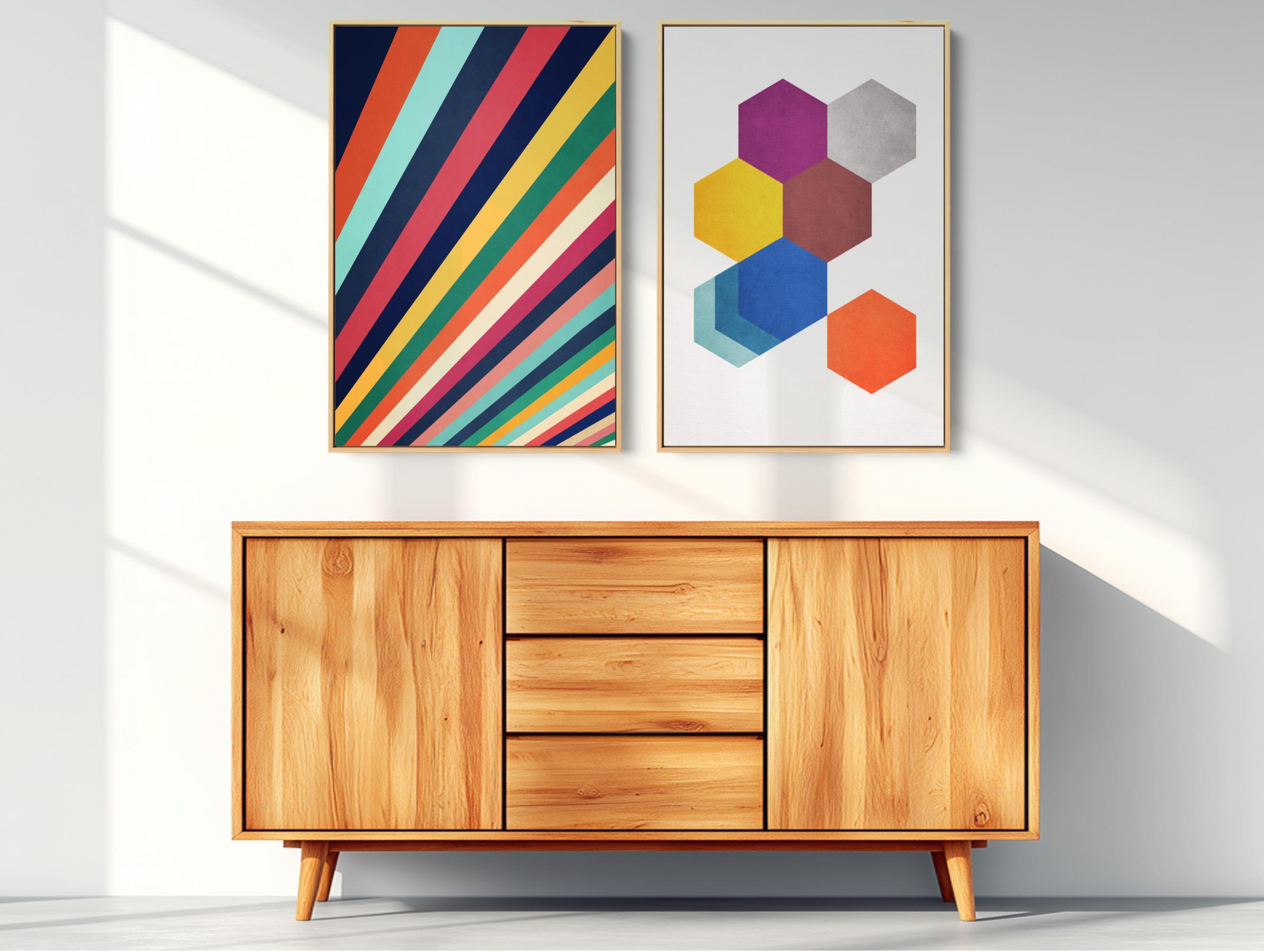 Mid Century Modern Abstract Art Set: Geometric Framed Canvas Prints - Etsy