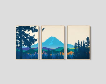 Mount Rainier Art, Mountain Print Set, Set of 3 Prints, Nature Art Prints, Original Art