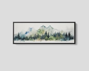 Emerald Green Wall Art - Forest Canvas Print, Watercolor Painting, Abstract Landscape Painting 20x60