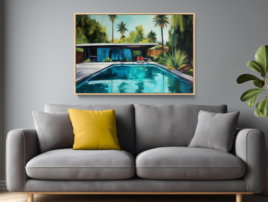 Mid Century Modern Swimming Pool Art Print: Framed Wall Decor - Etsy