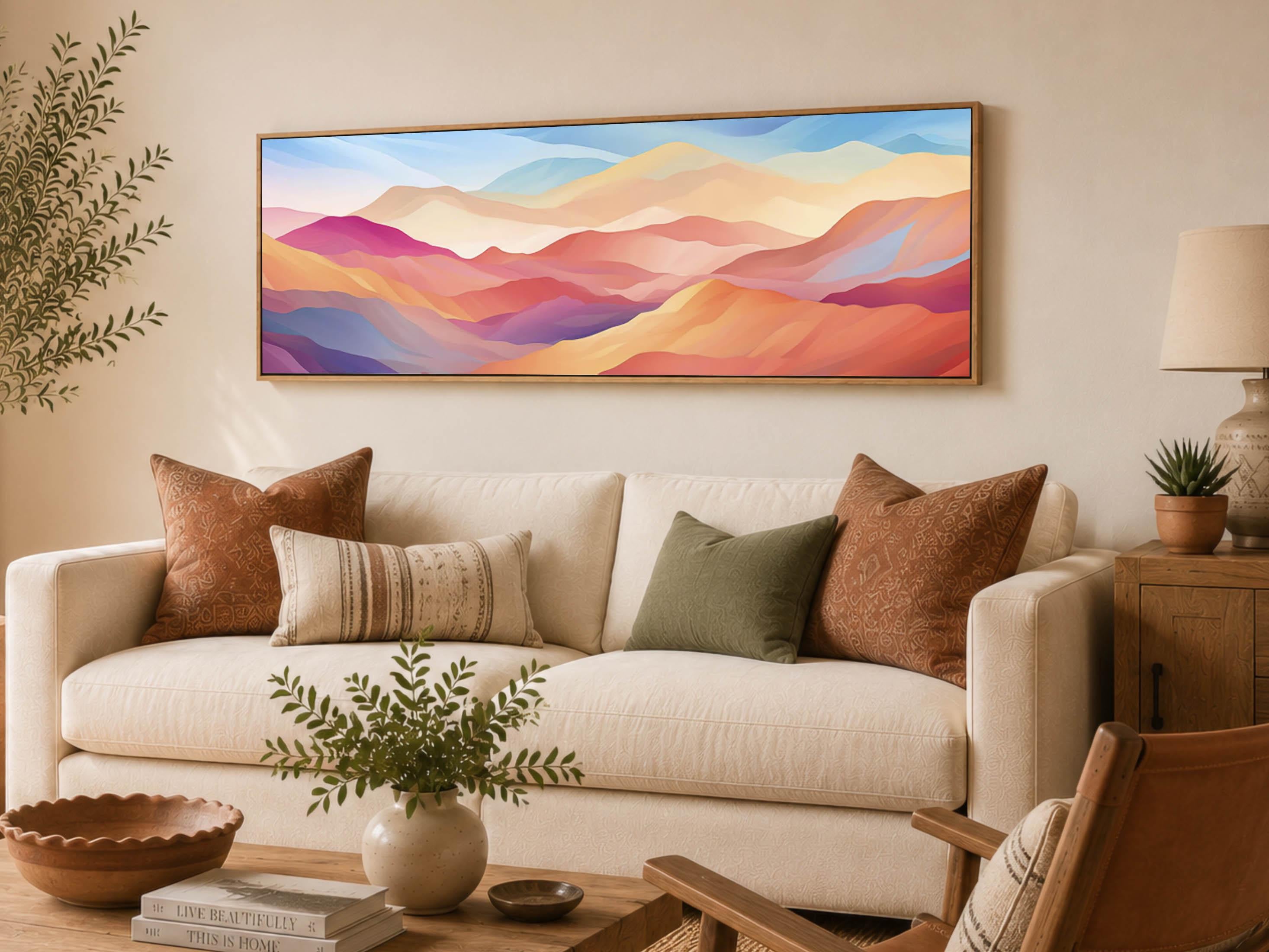 Framed Mountain Wall Art, Abstract Landscape Print, Dopamine Decor