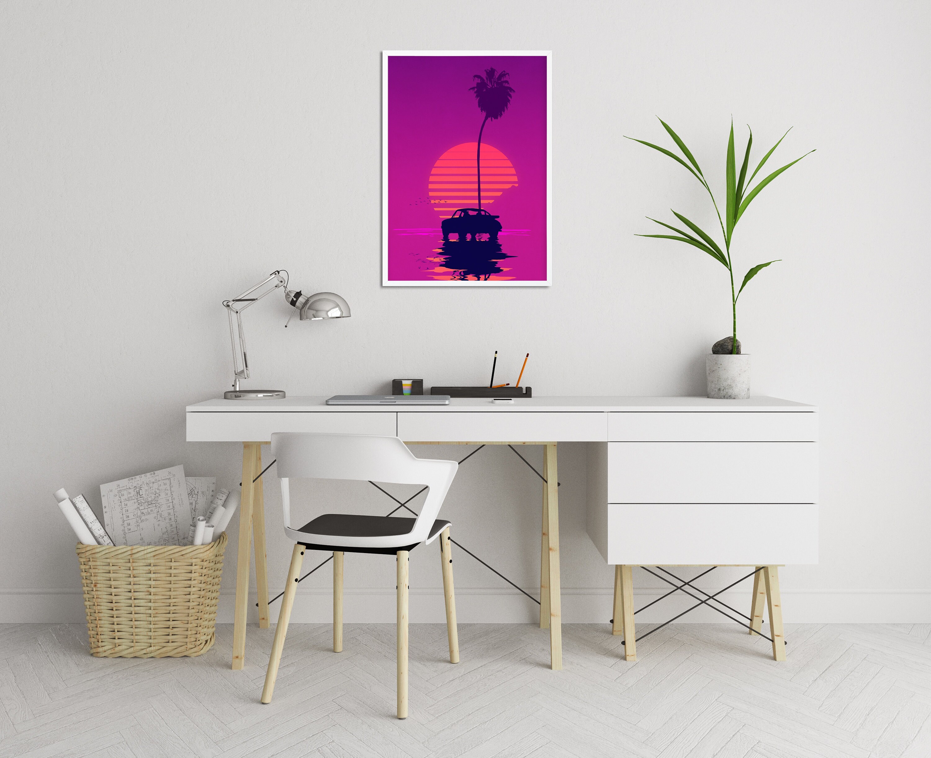 Retrowave Wall Art Retro Sunset Sunset Wall Art Framed Etsy
