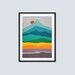 Mid Century Modern Wall Art Framed, Colorful Art Print, Scandinavian Print, Modern Wall Decor, Sun and Mountain