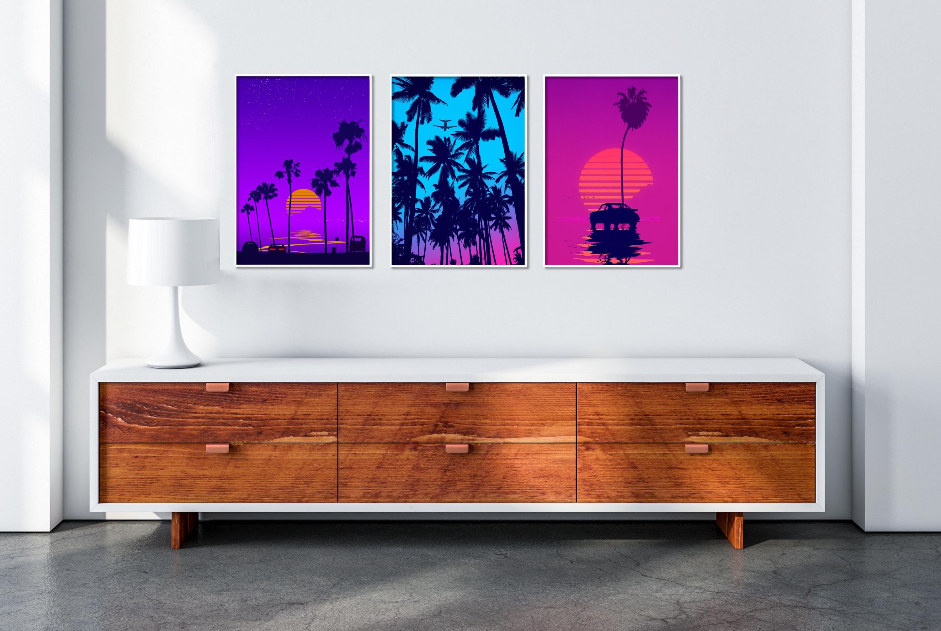 Synthwave Art Prints: 80s Retro Tropical Sunset, Set of 3 - Etsy