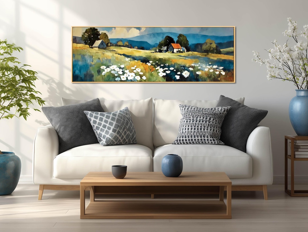 floral-landscape-painting-framed-wall-art-canvas-print-country