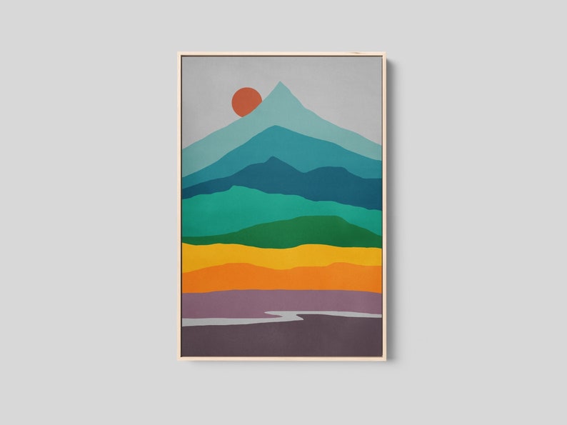 Mid Century Modern Wall Art Framed, Abstract Mountain Wall Art, Framed Wall Art, Scandinavian Print, Large Canvas Art image 1