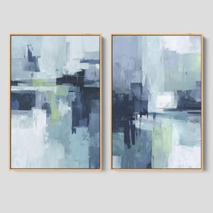 Framed Abstract Art Prints - Modern Wall Decor, Set of 2  | Blue Abstract Set