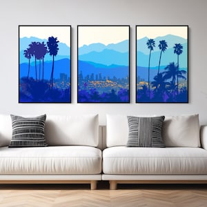 Los Angeles Art Print Set - Large Canvas Art, LA City Skyline, Canvas Wall Decor, California Prints, 3 Piece Framed Wall Art