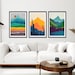 Mid Century Modern Wall Art Framed, 3 Piece Print Set, Mountain Art Prints, Extra Large Prints
