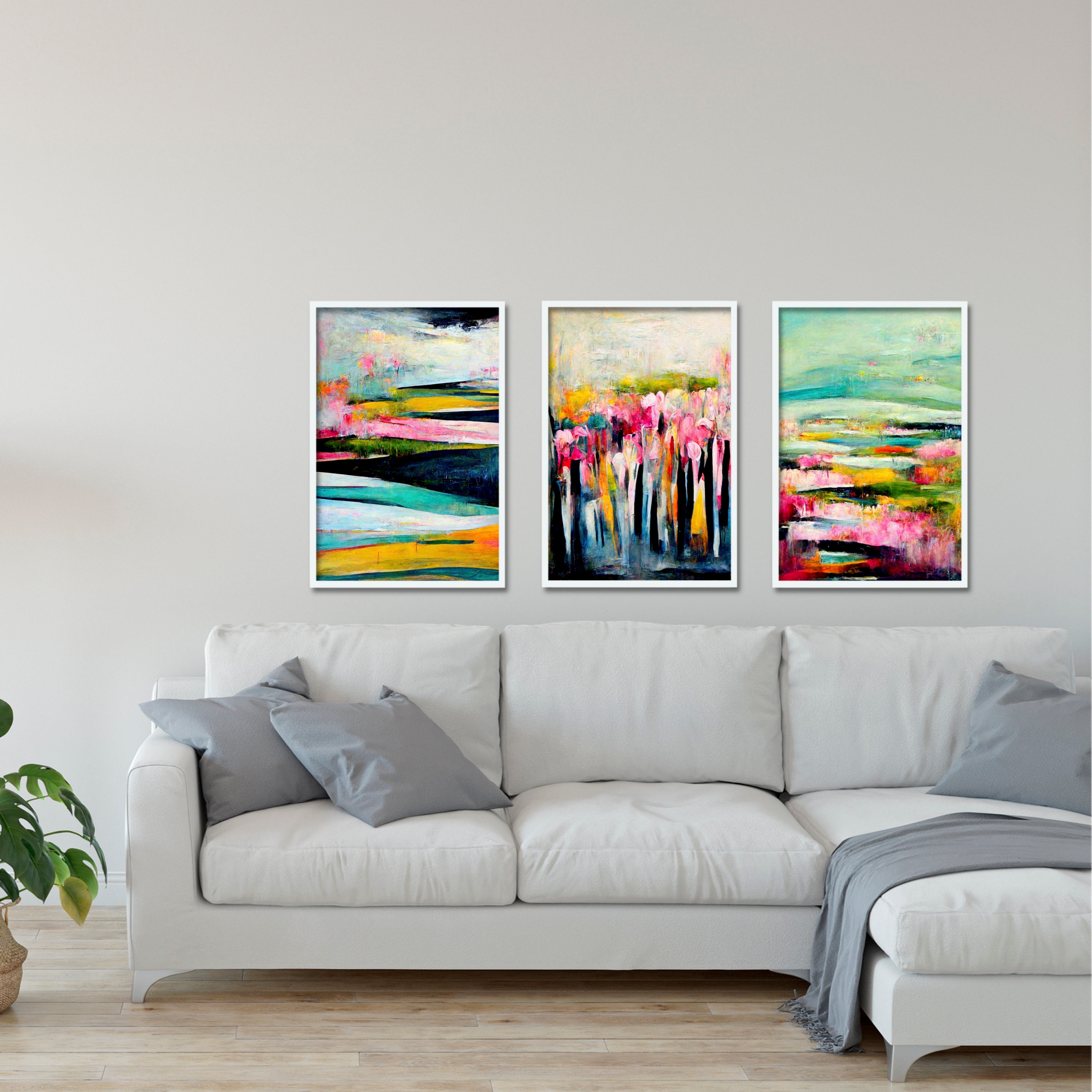 Abstract Colorful Paintings Flower Wall Art 3 Piece Wall - Etsy