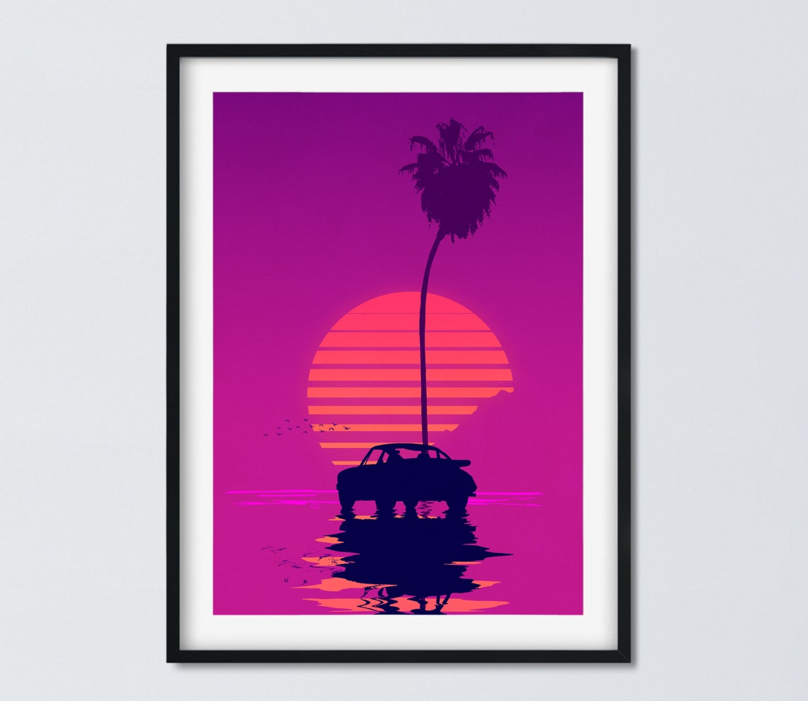 Retrowave Wall Art Retro Sunset Sunset Wall Art Framed Etsy