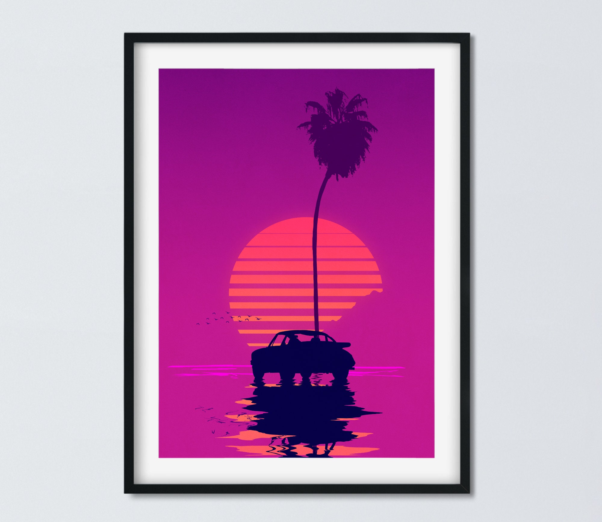 Retrowave Wall Art Retro Sunset Sunset Wall Art Framed Etsy
