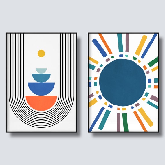 Mid Century Wall Art Set Set of 2 Framed Prints Geometric Etsy