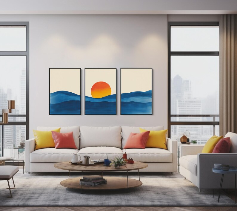 Decoración de pared impactante: Láminas enmarcadas de atardeceres, pinturas en acuarela (juego de 3) imagen 8