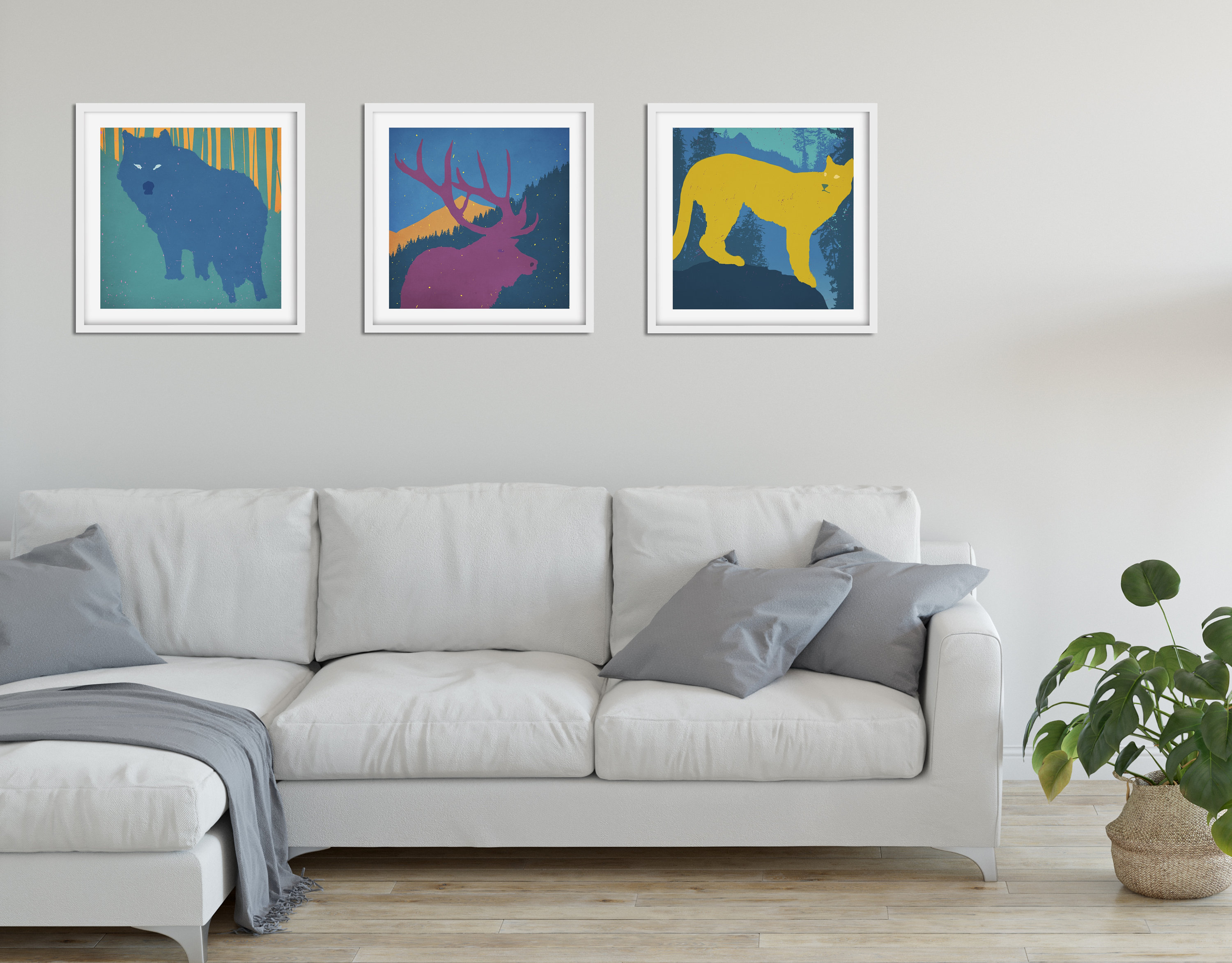 Set of 3 Wildlife Prints Modern Art Abstract Wall Art | Etsy