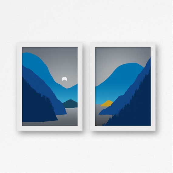 2 Nordic Prints Lake Print Large Wall Art Mountain Print Etsy
