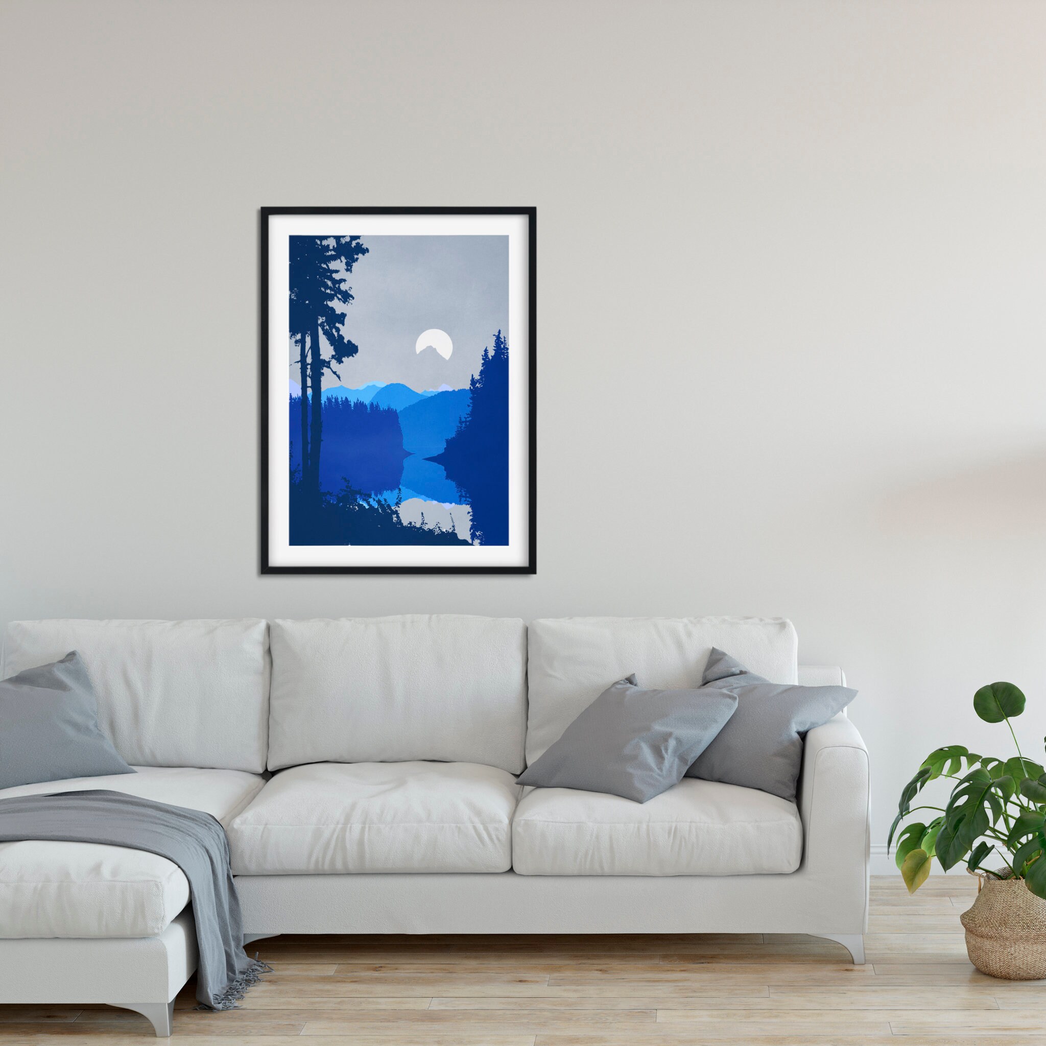 Bedroom Wall Art Navy Blue Wall Art Moon Print Nordic Art | Etsy