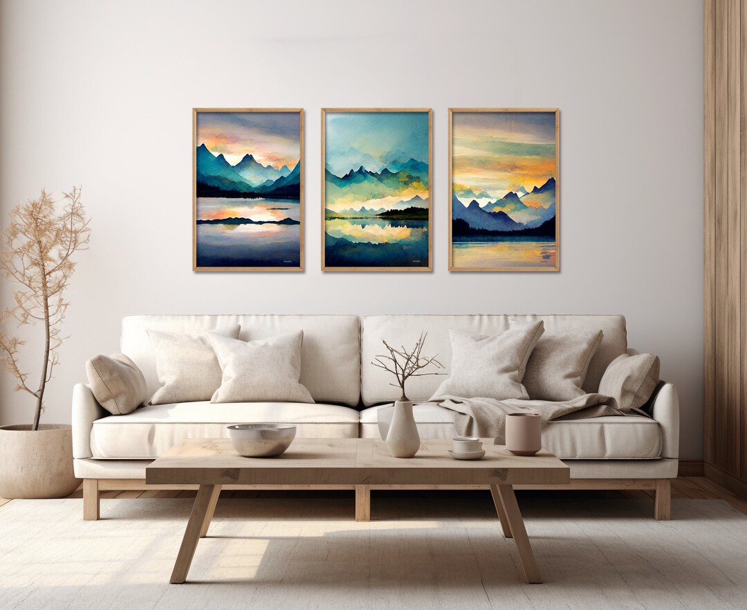 Abstract Mountain Wall Art Print Set, Watercolor Paintings, Bedroom ...