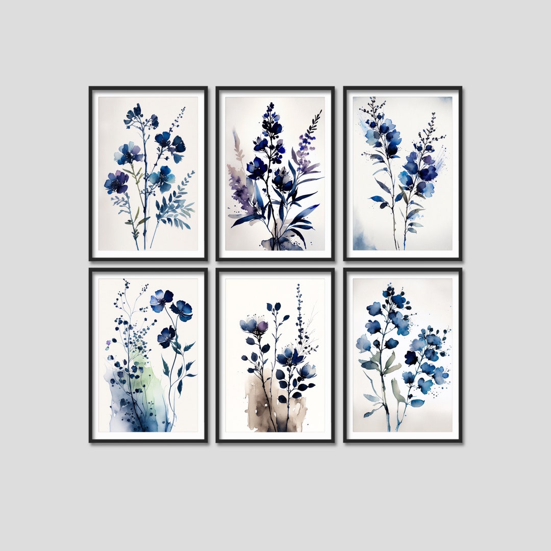 Floral Gallery Wall Art Set, Set of 6 Framed Wall Art, Watercolor