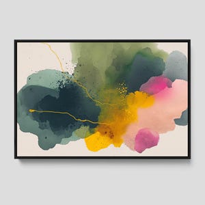 Modern Abstract Canvas Art: Framed Wall Art Print (36x48 ) | Green and Gold