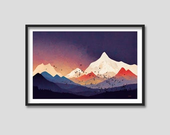 Mountain Print, Extra Large Wall Art, Mountain Art, Original Art, Framed Landscape Painting