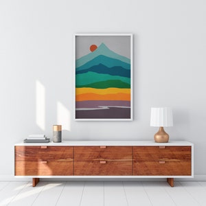 Mid Century Modern Wall Art Framed, Abstract Mountain Wall Art, Framed Wall Art, Scandinavian Print, Large Canvas Art image 2