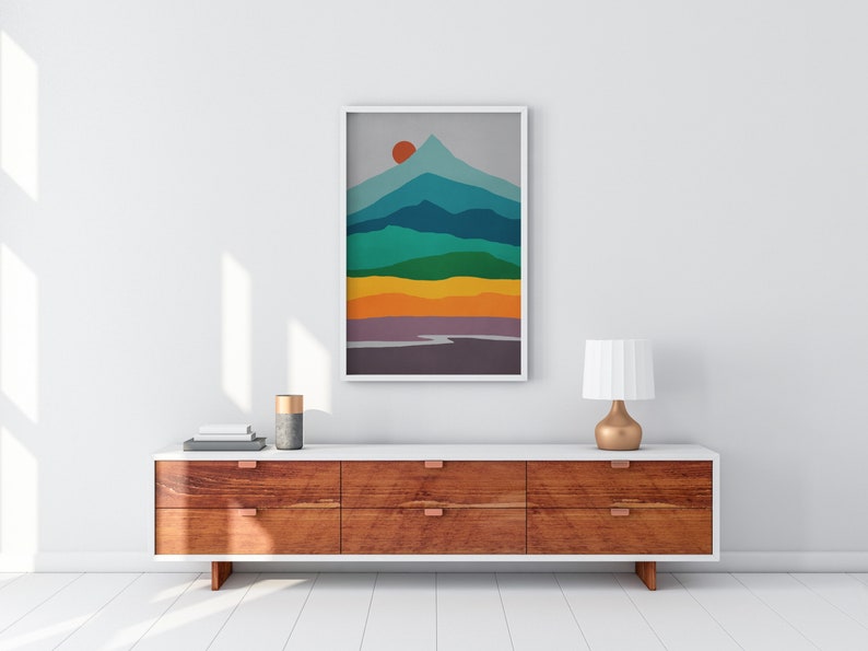 Mid Century Modern Wall Art Framed, Abstract Mountain Wall Art, Framed Wall Art, Scandinavian Print, Large Canvas Art image 2