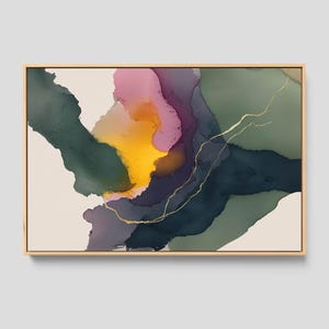 Contemporary Abstract Canvas Art: Modern Framed Wall Decor | Green and Gold Abstract