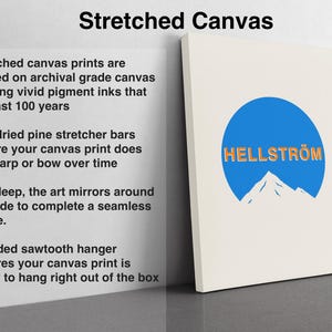 a canvas with a picture of a mountain and the words hellstorm printed on it