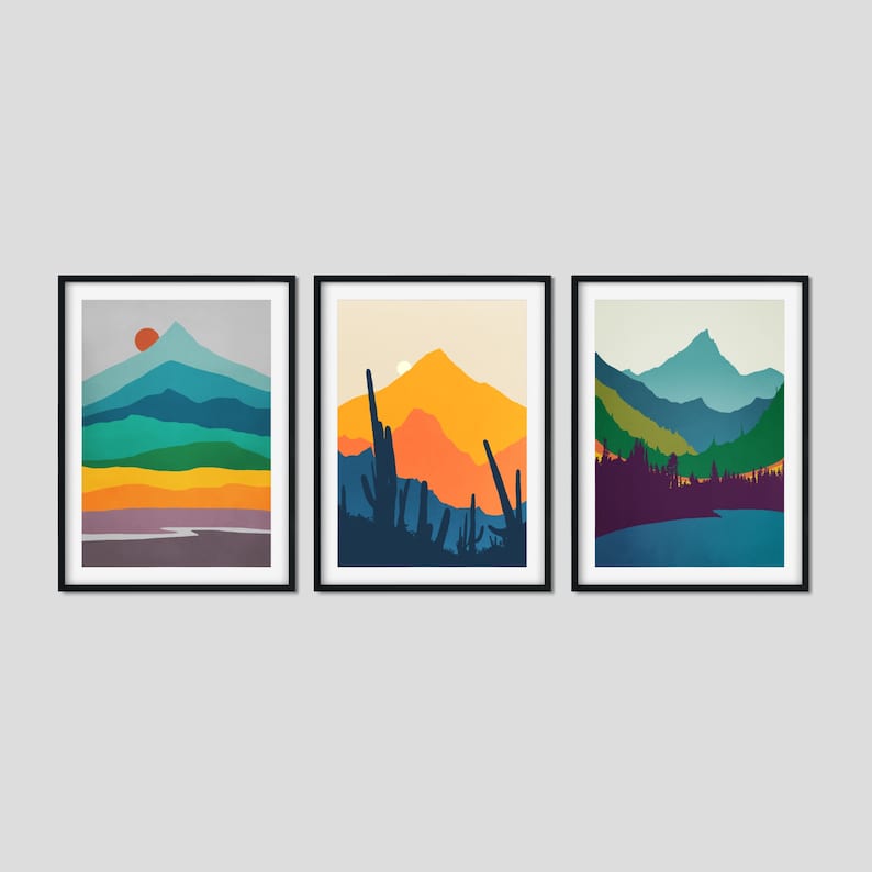 Mid Century Modern Wall Art Mountain Art Set of 3 Prints Etsy Canada