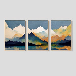 Set of 3 Framed Wall Art Prints, Modern Wall Decor, 3 Piece Wall Art Framed, Landscape Painting, Original Art