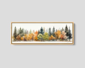 Watercolor Nature Art - Framed Canvas Print, Panoramic Wall Art, Original Art, Minimal Forest Art Print 20x60 | Minimal Trees